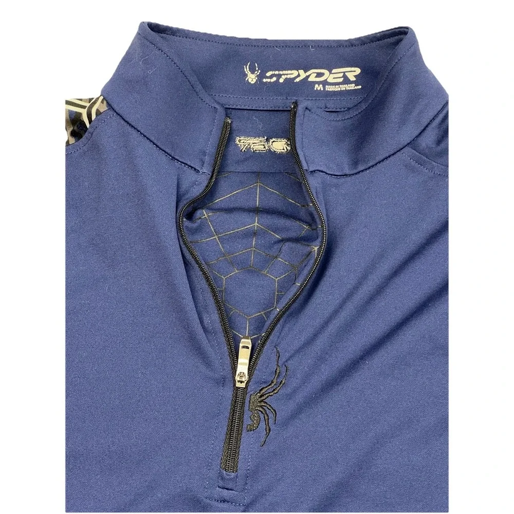 Spyder Men's M 1/4 Zip‎ Pullover Base Layer Shirt Spider Web Design Blue Ski